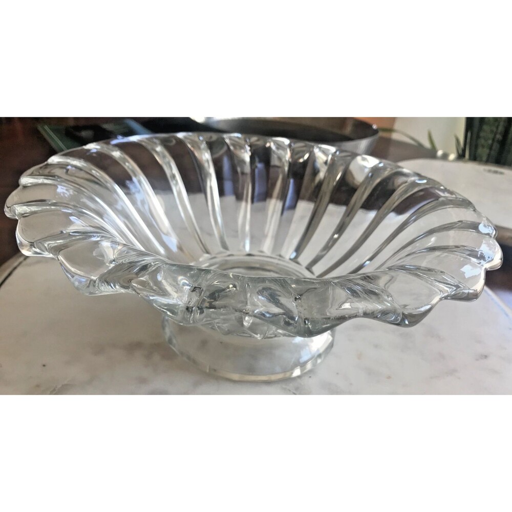 HEISEY Crystal Bowl Centerpiece Fruit Bowl 12" Flared Scallop Rib VINTAGE